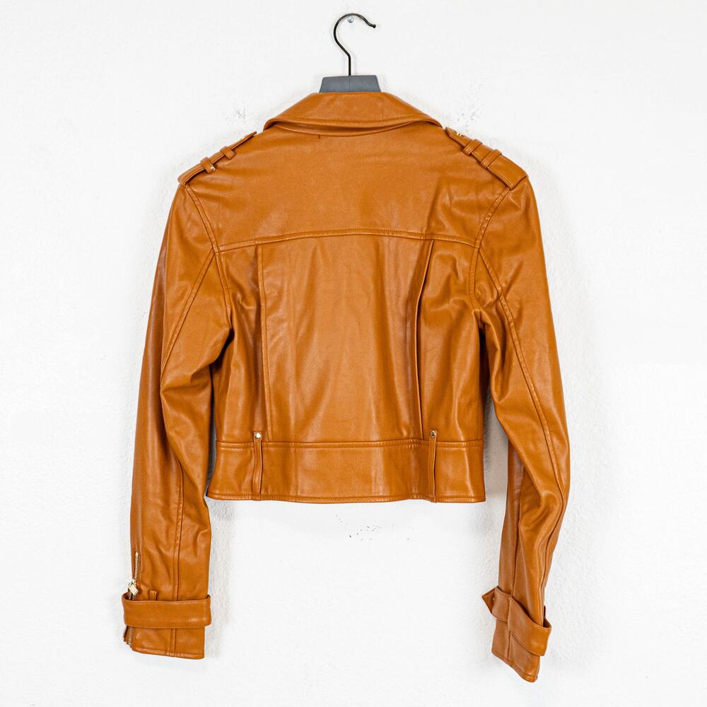 House of CB Carson Vegan Leather Biker Moto Jacket in tan size Small - Picture 7 of 11